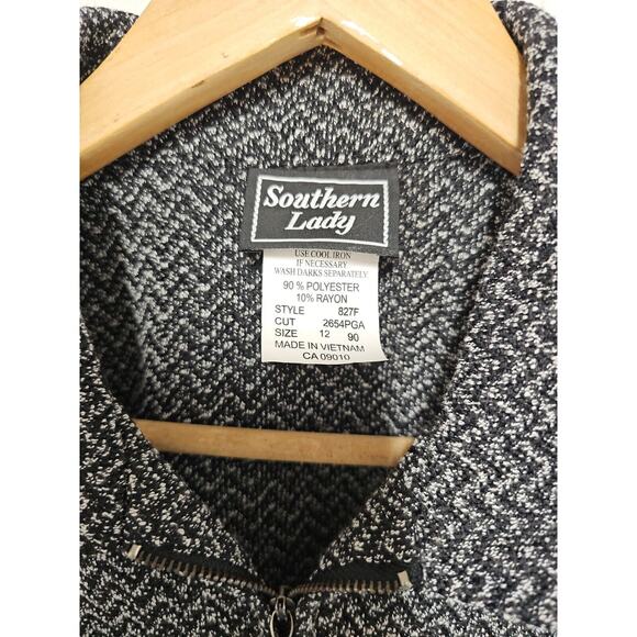 Southern Lady Jacket Womens Size 12 Tweed Full Zip Carpet Black Grey Chevron - Picture 4 of 9